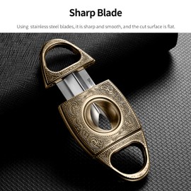 CIGARLOONG Cigar Cutter and Lighter Set Sharpening Blade V Cut and Retro Carved Lighter(Silver1)