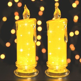 Velas LED sin llama (diámetro 2.5 pulgadas x altura): velas LED parpadeantes, pilas incluidas, velas de pilar para interiores y exteriores, funcionan con pilas, para graduación, fiesta, boda, casa, decoración de computadora (2 unidades, amarillo)