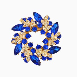 VOANZO 2pcs Bauhinia Rhinestones Brooch Pin Noble Fashion Blue Wreath Crystal Breastpin for Clothes Collar Dress Scarf Decoration (Blue)