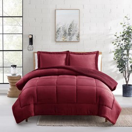 Sweet Home Collection King 3 Piece Sherpa Comforter Set - Plush Bedding Ensemble with Soft Sherpa Texture and Coordinated Shams for Supreme Bedroom Comfort, King, Burgundy Red