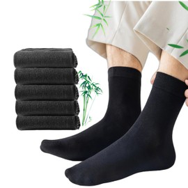6 Pairs Black Bamboo Crew Socks - Breathable & Moisture Work Socks for Men & Women, Business Commuter Socks,Soft Casual,Skin-friendly,Daily Wear