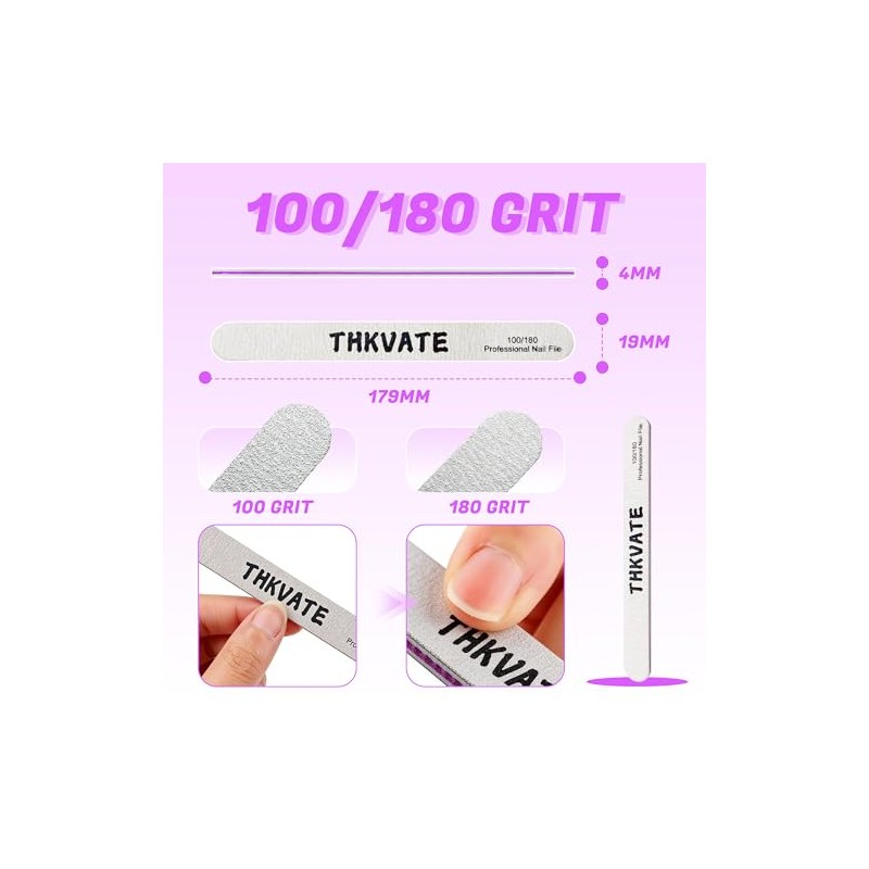 Lima de uñas, 20 unidades, profesional, reutilizable, grano 100/180, de