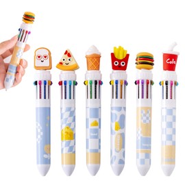 Ballpoint Pen, Cute Stationery, 10 Color Ballpoint Pens, Set of 6, Stationery Set, Fashionable, Multicolored Ballpoint Pen, Custom Ballpoint Pen, Multi-functional, Food, Cute, Hamburger, Pizza,