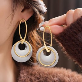 Gold & Silver Dangle Earrings for Women, Boho Vintage Geometric Round Earrings, Statement Ethnic Style Earrings as Birthday Christmas Gifts