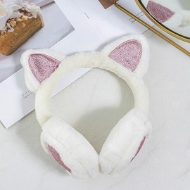 Earmuffs Cute Cat Winter Warm Outdoor Ear Covers Headband Earwarmer - Color: White