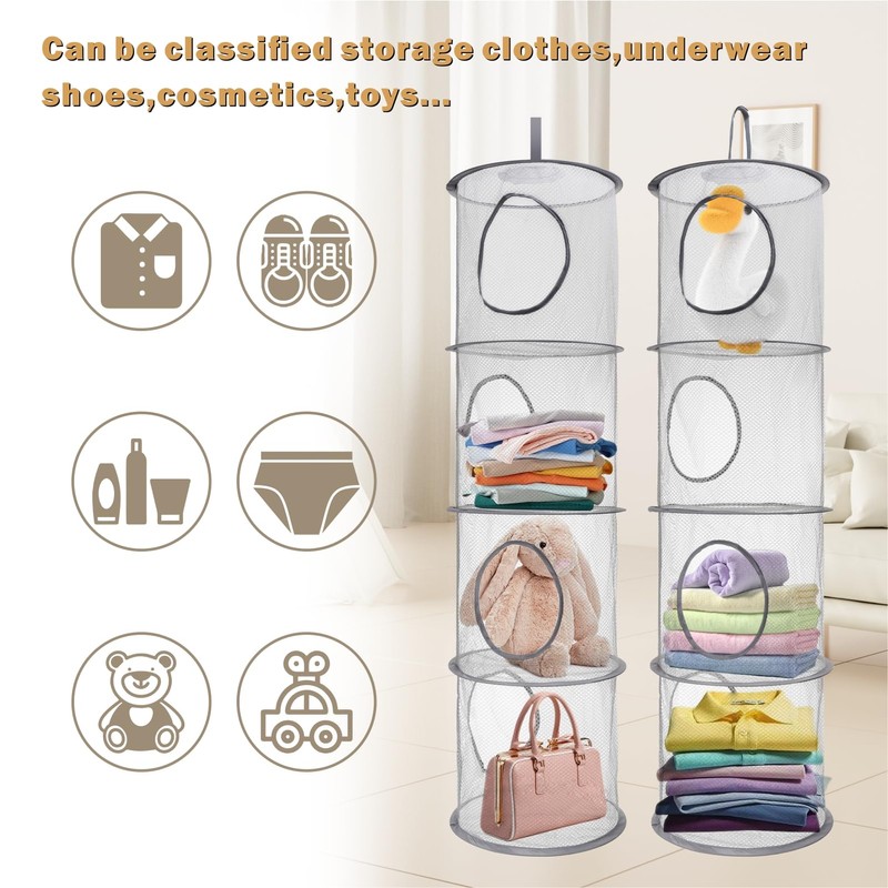 2Pcs Hanging Toy Storage Net, 4 Tier Hanging Storage Mesh,