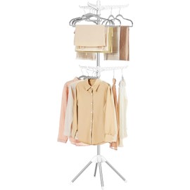 SUYU Clothes Drying Rack,Folding Clothes Drying Tree, 2 Layer with 6 Rotatable Arms,72-Inch Indoor Clothes Rack,Stainless Steel,4 Legs,White and Silver SNJ202