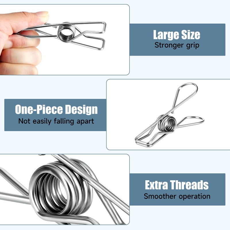 Large Metal Clothes Pins Heavy Duty (20 Pack), 3.4” Stainless