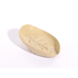 Umlaca Soap Dish Ceramic, Self Draining Soap Holder, Leaf Shape Soap Dish, Bar Soap Holder, Soap Tray, Suitable for Kitchen, Sink, Bathroom, Shower (Apricot with Speckles)