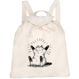 Azeeda 'Happy Cat Sitting' Canvas Rucksack/Backpack (RK00039421)