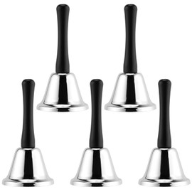 FUNSUEI 5 PCS Stainless Steel Hand Bell, Small Metal Hand Bell, Loud Hand Bell Hand Held School Bell for Services, Receptions, Kitchens, Dinner Bell, 13cm
