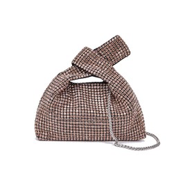 PSBIY Women Glitter Evening Clutch Bling Crystal Rhinestone Full Diamond Handbag with Ring Top Handle for Wedding Party Prom Banquet, Champagne