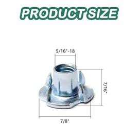 5/16"-18 T-Nuts - 50PCS Tee Nuts with 7/16"-Inch Barrel Length - Zinc Plated Carbon Steel T-Nuts 4 Pronged Tee Blind Nuts for Wood, Rock Climbing Holds, Cabinetry, Furniture Applications