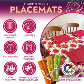 Ragged Rose Set of 4 Cotton Placemats - 27x37 cm Gift-Wrapped Table Place Mats - Ribbed Cotton Indoor & Outdoor Placemats for Living Room, Dining Table, & Kitchen