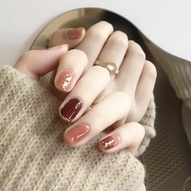 LEVGAL Nail Tips, Short, Fake Nails, Pumpkin Red, Gradient, Short, Popular Nails, 24 Pieces, Japanese Style, Cute, Double-Sided Tape, Stylish, Simple, Coming-of-Age Ceremonies, Weddings, School Entrance Ceremonies, Graduation Ceremonies