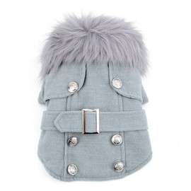 Pet Cat Dog Clothes European Woolen Fur Collar Coat Small Dog Cat Pet Clothes Costume Light Grey XL