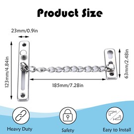 Safety Door Chain Lock Stainless Steel Internal Door Lock Security Anti Theft Latch Chain with Spring for Front Door Home Offices Hotel Apartment