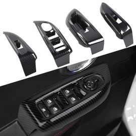 JOSHELA for Hornet Power Window Switch Panel Trim Cover for Dodge Hornet 2024 up Black Carbon Fiber Grain Interior Accessories 4pcs
