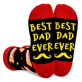 Asikkon Best Dad Ever Crew Socks - Father's Day Gifts 2025 for Men, Mustache & Red Toe Novelty Socks Funny Gifts for Dad, Husband, Grandpa