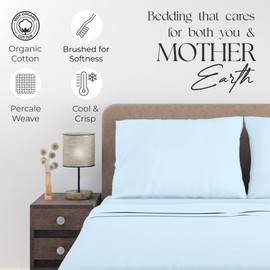 SUPREME ELEGANCE Sky Blue Sheet Set, Organic Cotton Deep Pockets Sheets for Queen Size Bed, Percale Sheets, Lightweight & Breathable, Easy Fit, Cool & Crisp