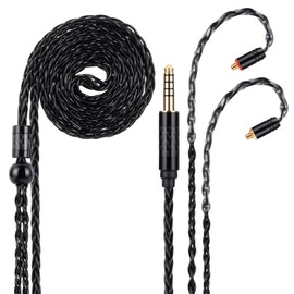 Alphatec 4.4mm to MMCX IEM Cable, Silver Plated 8 Core OCC Earphone Cable, Ultra Soft HiFi Headphone Cable, In-Ear Monitor Cable (1.3m, Black)