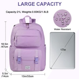 VASCHY Travel Backpack for Girls, Large Fashion Schoolbag Book Bag Rucksack for High School/College/Work/Daypack/Commuter Purple