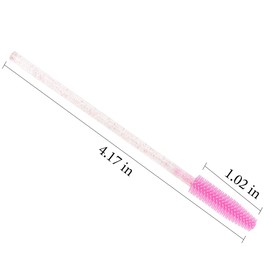 Juego de 100 brochas desechables de silicona suave con mango de purpurina para pestañas, aplicador de brochas de maquillaje, color rosa