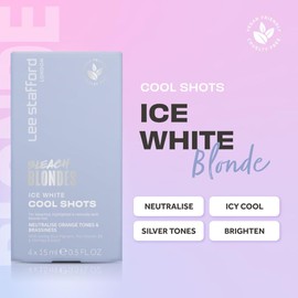 Lee Stafford Blue Pigment Toning Hair Treatments | Bleach Blondes Ice White Hot Shots - Power Dose Treatments, Corrects Brassy & Orange Tones, Great for Highlighted, Cool Hair, 4 x 15ml Doses