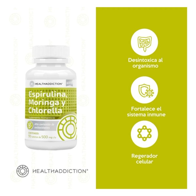 Espirulina, Chlorella, Moringa Healthaddiction 90 Tabs