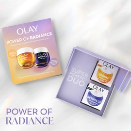 Olay Power of Radiance Giftset: Vitamin C Anti-Dark Spot SPF 30 Face Moisturiser Day Cream 50ml + Retinol 24 Night Cream Face Moisturiser 50ml, Skincare for Glow, Brightening and Overnight Renewal