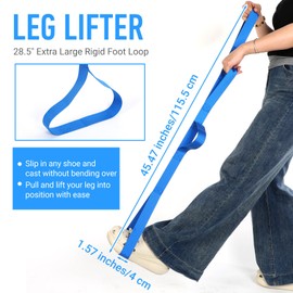 Gjinxi 1pc 45 Inch Leg Lifter Strap Rigid with Multi Loops for After Hip Replacement Knee Surgery Recovery, Long Leg Lifter Strap for Adult & Elderly Aids for Getting in and Out of Bed - Blue