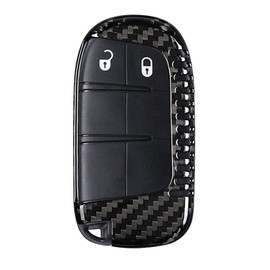 M.JVisun Genuine Carbon Fiber Key Fob Cover for Dodge Challenger Charger Durango Journey RAM / for Chrysler 200 300 300C / for Fiat 500 500L 500X Smart Car Remote Key Fob Case for Men Women - Black
