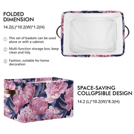 ALAZA Vintage Floral Pink Peonies Storage Bin with Handles,Collapsible Storage Organizer Basket Fabric Storage Bin for Shelf Clothes College Dorm Home Bedroom Bathroom Closet