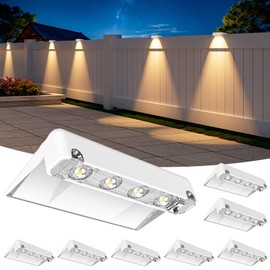 NIORSUN Solar Fence Lights Outdoor 8 Pack, IP65 Waterproof Large Size LED Solar Deck Lights with Lenses, Auto ON Off Warm White Step Lights for Outside, Patio, Fence, Yard and Railing Decor (White)