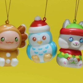 Sbabam Funny Box Doki Doki Xmas Squishy Christmas Baubles with Straps and Anti-Stress Squishy, Pack of 3, Includes Stickers, Slow Rising Kids Toy - Christmas Tree Decorations