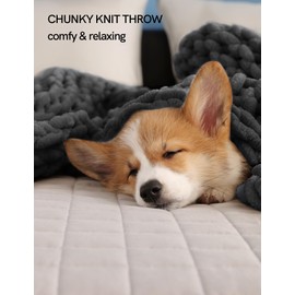 YnM Chunky Throw Blanket, Medium-Weight, Hand Knitted with Chenille Yarn, Skin Friendly, Ventilated and Breathable, Machine Washable, Home Décor Piece for Couch, Sofa and Bed (Lava Grey, 50x60 Inch)