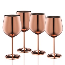 WOTOR Rose Gold Wine Glasses Set of 4, 18oz Copper Wine Glasses, Stainless Steel Wine Glasses, Unbreakable Metal Wine Glass for Outdoor, Travel, Camping, Ideal Wine Accessories Gift