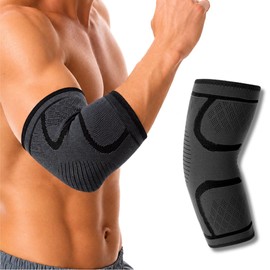 Capprecier Elbow Supporter, Tennis Elbow Sleeve, For Sports, Compression, Knit, Breathable, Anti-Slip, Elbow Protection, Stretchable, Fit, Running, Basketball, Golf, Muscle Training, Unisex, Black