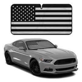 Motor Trend USA Black American Flag Car Windshield Sun Shade for Car Window, Foldable Car Sun Shade with Patriotic Graphic, Collapsible Sun Visor Sunshade for Car Windshield (Medium 65" x 33")