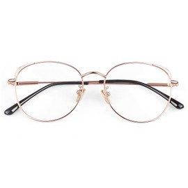 LINVO Glasses Without Prescription Women's Classic Metal Frame Glasses Frame Vintage Glasses Cat Eye Fake Glasses, Rose Gold