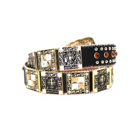 West Star Texas Genuine Leather Belt for Women & Cowboy Big Rhinestone With Engraved Buckle Country Style 002B BK CF WT L