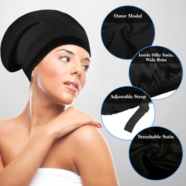 Prasacco Satin Hair Bonnet for Sleeping, Sleeping Bonnet Adjustable Strap Curly Natural Hair Caps Hair Wrap Cover Sleeping Hair Wrap for Women Men Adult (Black)