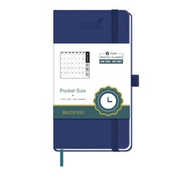 BEZEND Pocket Monthly Planner 2026-2027, 2 Year Calendar Book for Purse 3.5" x 6.5" (Jan 26 to Dec 27) 100 GSM Thick Paper, Storage Pocket, Pen Holder & Notes, Vegan Leather Hardcover in Blueberry