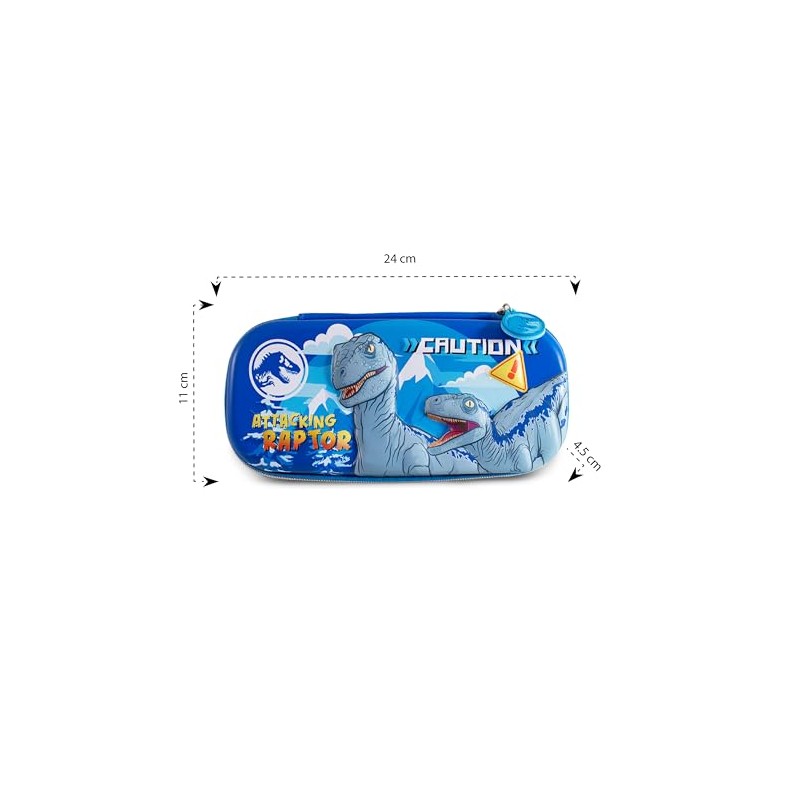 Estuche Escolar estilo Dinosaurio, Lapicera Color Azul, con Compartimentos Internos