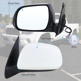 Lqito Left Driver Side Mirror Compatible With 2005 2006 2007 2008 2009 2010 2011 Toyota Tacoma With Manual Folding Power Glass White Replace#8794004180(3Pins)