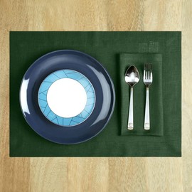 D'Moksha Homes Forest Green Linen Placemats with White Trim, Set of 4-14 x 19 Inch, 100% Pure Linen Fabric Placemats Green & White, Cloth Placemats for St Patricks Day, Easy Care Machine Washable