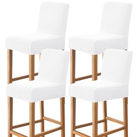 Gollense Bar Stool Covers Set of 4 Stretch Jacquard Barstool Slipcovers Washable Dining Chair Seat Covers with Back Removable Pub Counter Tall Chair Protectors for Kitchen Island Chairs (White)