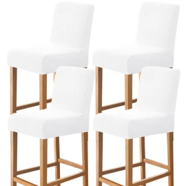Gollense Bar Stool Covers Set of 4 Stretch Jacquard Barstool Slipcovers Washable Dining Chair Seat Covers with Back Removable Pub Counter Tall Chair Protectors for Kitchen Island Chairs (White)