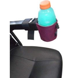 Cup Holder Front Mount for Electric Wheelchair or Mobility Scooter Made in USA. (Maroon)