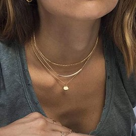 Layered Choker Necklaces Metal Tube Sequin Necklace Jewellery for Women and Girls